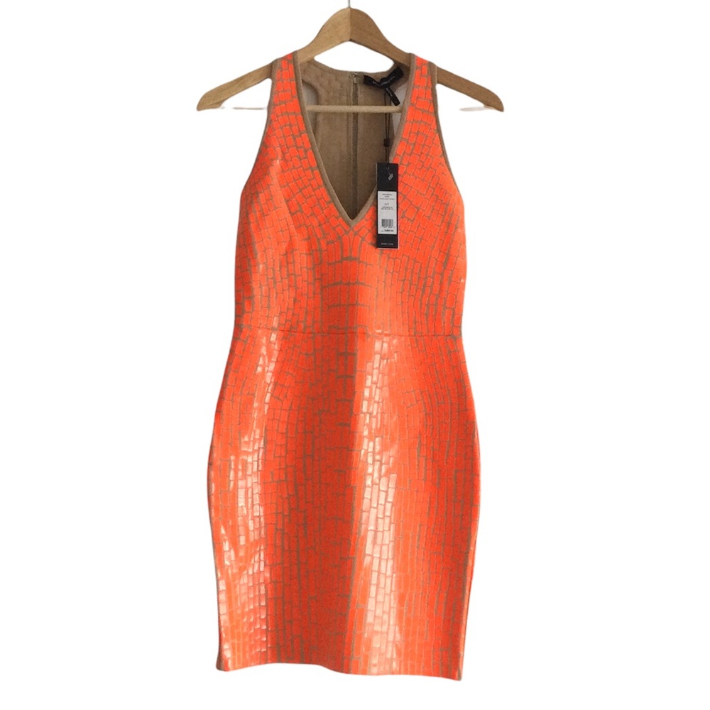 BCBG MaxAzria ORANGE Bodycon Dress Size Small Sleeveless NEW Barbie